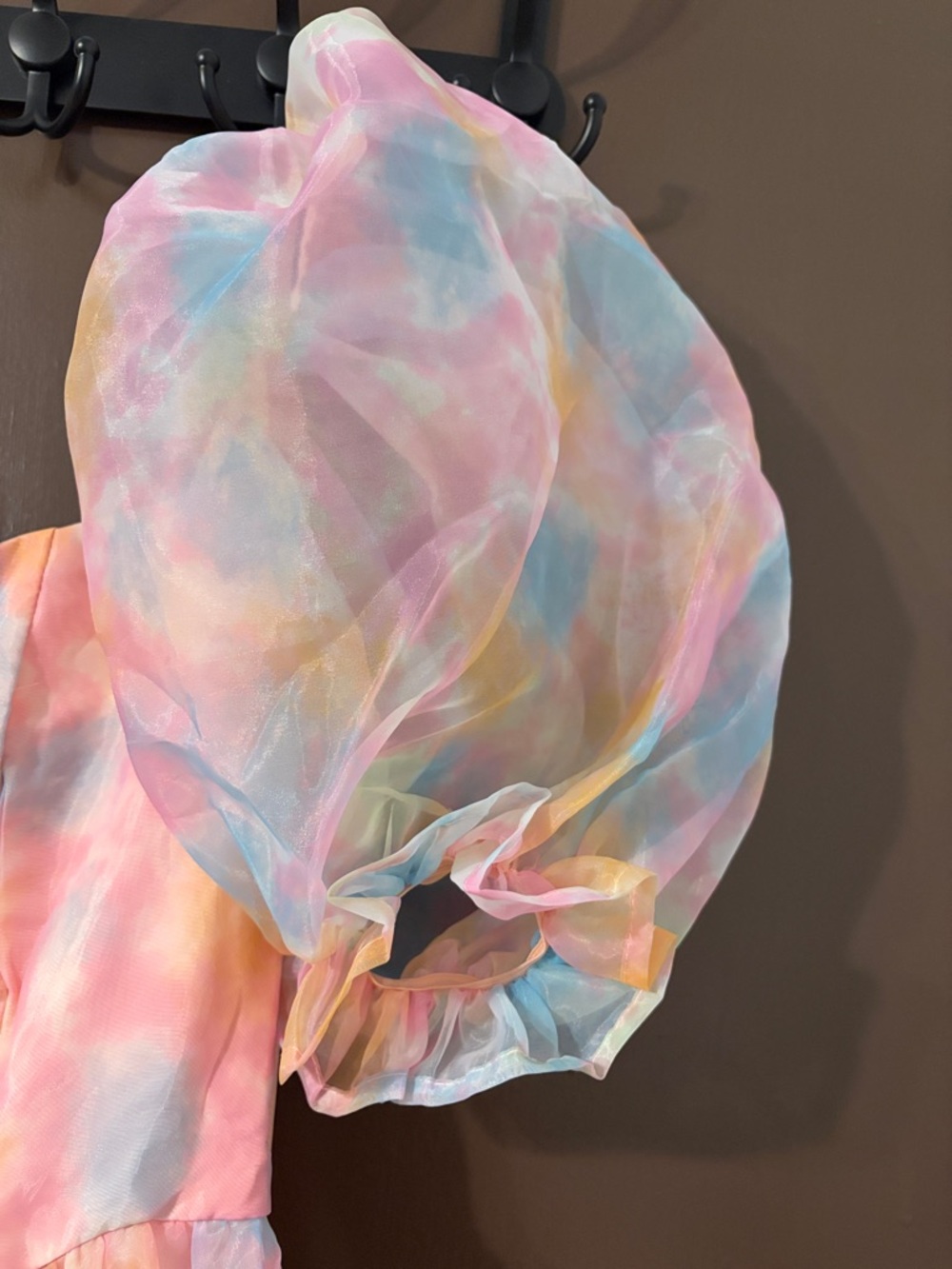Pastel Tie-Dye Puff Sleeve Dress – Sheer Overlay Fit & Flare Mini Dress - Picture 4 of 8